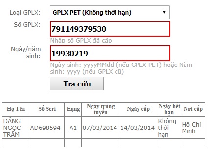 Hướng dẫn tra cứu GPLX
