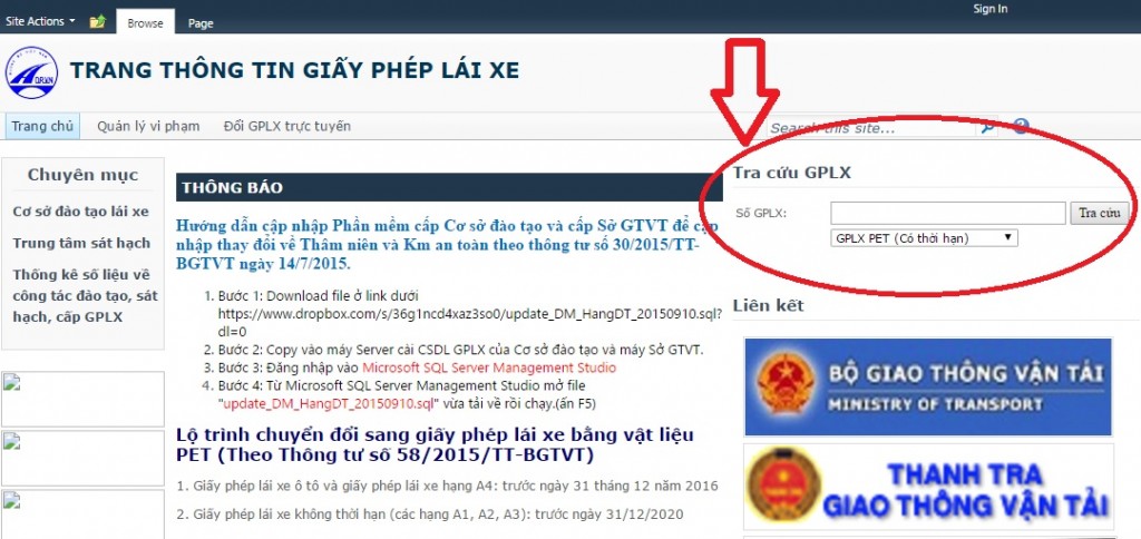 Website tra cứu giấy phép lái xe