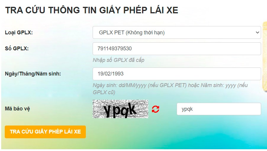 Tra cứu GPLX 2